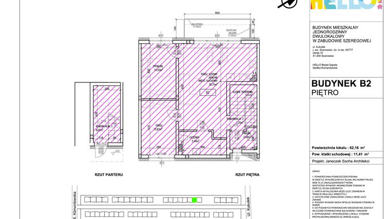 Rzut - Mieszkanie na sprzedaż 3 pokoje o powierzchni 62,16 m² - numer B2.2 w HELLO! KUKUŁKI bud. B