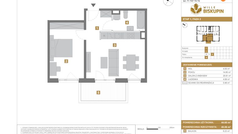Rzut - Mieszkanie na sprzedaż 2 pokoje o powierzchni 44,6 m² - numer I.8 w Wille Biskupin II