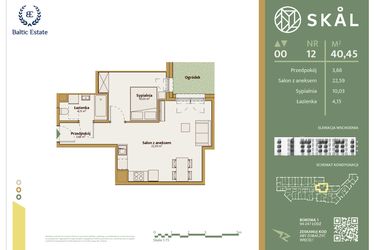 Rzut - Mieszkanie na sprzedaż 2 pokoje o powierzchni 40,12 m² - numer M.12 w Skal