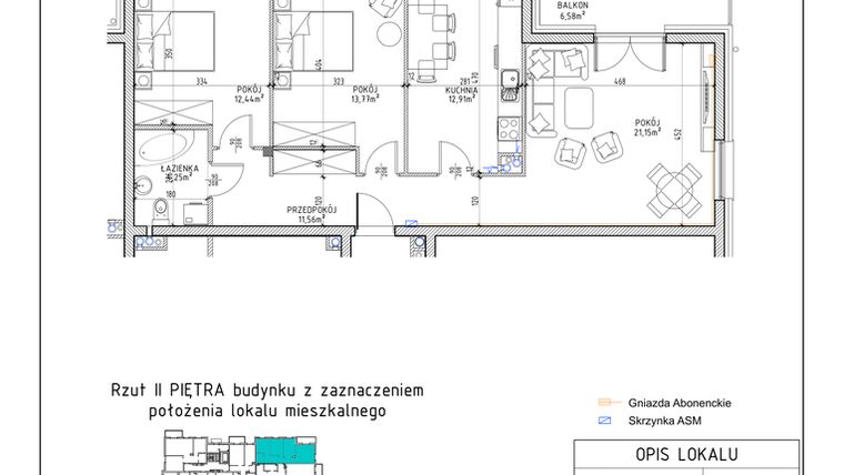 Rzut - Mieszkanie na sprzedaż 3 pokoje o powierzchni 76,08 m² - numer 29 w Osiedle Sady bud. E4