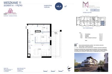Rzut - Mieszkanie na sprzedaż 2 pokoje o powierzchni 46,4 m² - numer A1-11 w Park Mielecka