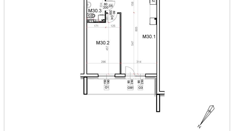 Rzut - Mieszkanie na sprzedaż 2 pokoje o powierzchni 48,22 m² - numer 30 w Malinowa Osiedle Borek