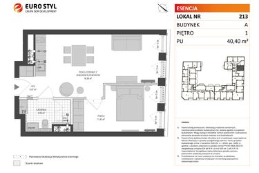 Rzut - Mieszkanie na sprzedaż 1 pokój o powierzchni 40,4 m² - numer A.213 w Esencja - Apartamenty inwestycyjne