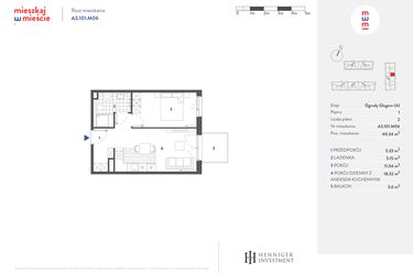 Rzut - Mieszkanie na sprzedaż 2 pokoje o powierzchni 40,33 m² - numer A3.101.M06 w Mieszkaj w mieście - Ogrody Glogera