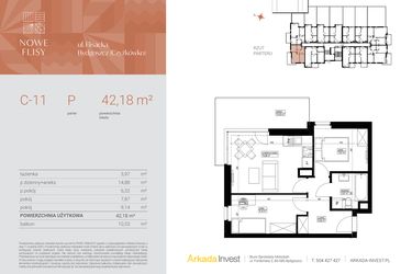 Rzut - Mieszkanie na sprzedaż 3 pokoje o powierzchni 42,18 m² - numer M11_NF.c w Nowe Flisy II