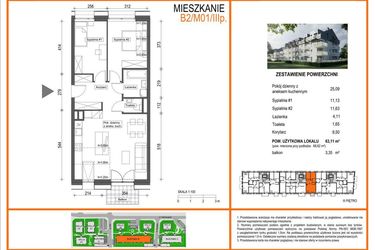 Rzut - Mieszkanie na sprzedaż 3 pokoje o powierzchni 63,11 m² - numer B2/M01/3P w Zielony Brochów 7