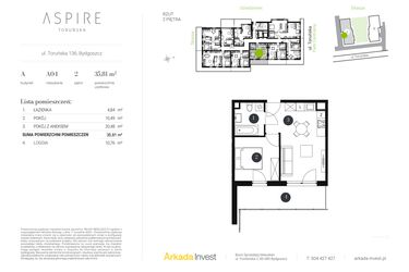 Rzut - Mieszkanie na sprzedaż 2 pokoje o powierzchni 35,81 m² - numer A.4 w Aspire