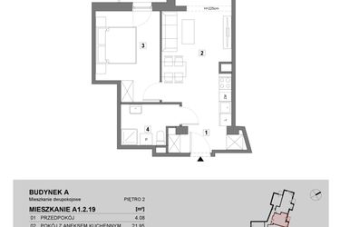 Rzut - Mieszkanie na sprzedaż 2 pokoje o powierzchni 44,03 m² - numer A1.2.19 w ATAL Grabiszyn