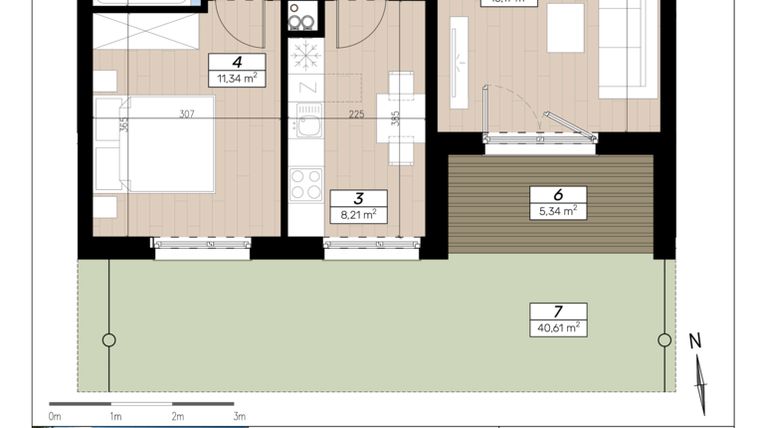 Rzut - Mieszkanie na sprzedaż 2 pokoje o powierzchni 47,28 m² - numer B/0/3 w Limone