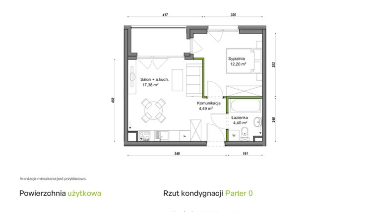 Rzut - Mieszkanie na sprzedaż 2 pokoje o powierzchni 38,47 m² - numer F1/C/04 w Orawska Vita