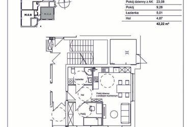 Rzut - Mieszkanie na sprzedaż 2 pokoje o powierzchni 42,22 m² - numer M.0.A w Konopnickiej 12