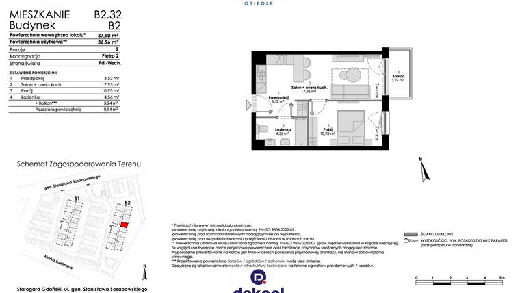 Rzut - Mieszkanie na sprzedaż 2 pokoje o powierzchni 36,96 m² - numer B2.32 w Osiedle Chabrowe