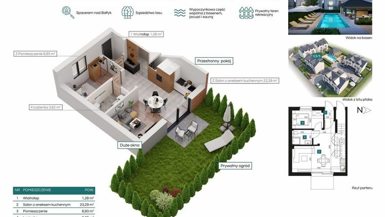 Rzut - Mieszkanie na sprzedaż 2 pokoje o powierzchni 35,12 m² - numer C2/1 w Bałtycka Oaza