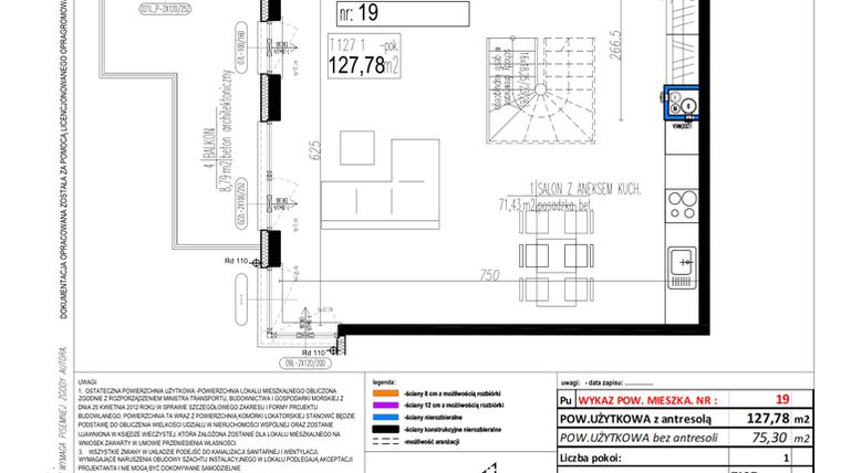 Rzut - Mieszkanie na sprzedaż 1 pokój o powierzchni 127,78 m² - numer 19 w Strumykowa