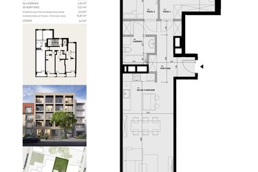 Rzut - Mieszkanie na sprzedaż 3 pokoje o powierzchni 73,68 m² - numer 1M4 w Apartamentowiec Szaserów