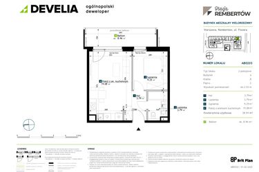 Rzut - Mieszkanie na sprzedaż 2 pokoje o powierzchni 35,91 m² - numer AB0203 w Stacja Rembertów