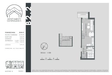 Rzut - Mieszkanie na sprzedaż 1 pokój o powierzchni 30,84 m² - numer B2.2 w Apartamenty Czarnoleska