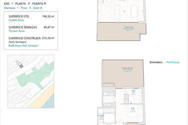 Rzut - Mieszkanie na sprzedaż 3 pokoje o powierzchni 106 m² - numer 6B w Allonbay Urban - Villajoyosa