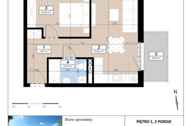 Rzut - Mieszkanie na sprzedaż 2 pokoje o powierzchni 39,26 m² - numer E/1/1 w Limone