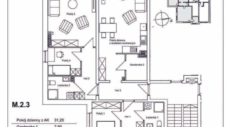 Rzut - Mieszkanie na sprzedaż 5 pokoi o powierzchni 133,63 m² - numer M.2.3 w Konopnickiej 12