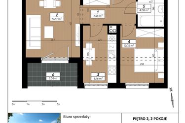 Rzut - Mieszkanie na sprzedaż 2 pokoje o powierzchni 46,64 m² - numer A/2/2 w Limone