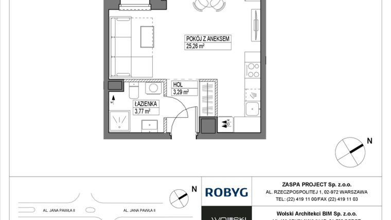 Rzut - Mieszkanie na sprzedaż 1 pokój o powierzchni 32,32 m² - numer B2M10 w Pas Startowy bud. A i B