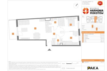 Rzut - Mieszkanie na sprzedaż 3 pokoje o powierzchni 64,26 m² - numer B.10 w Osiedle Harmonia Mokotów