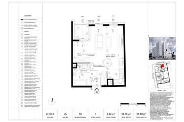 Rzut - Mieszkanie na sprzedaż 1 pokój o powierzchni 39,26 m² - numer 62 w Biała Kamienica