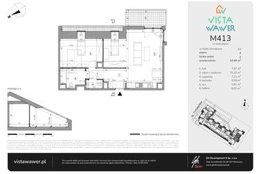 Rzut - Mieszkanie na sprzedaż 2 pokoje o powierzchni 53,49 m² - numer M413 w Vista Wawer