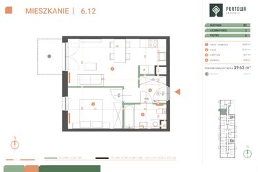 Rzut - Mieszkanie na sprzedaż 2 pokoje o powierzchni 39,63 m² - numer M.06.12 w Casa Feliz Portowa