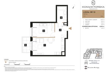 Rzut - Mieszkanie na sprzedaż 2 pokoje o powierzchni 43,98 m² - numer 10 w Konwiktorska Residence