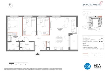 Rzut - Mieszkanie na sprzedaż 4 pokoje o powierzchni 89,14 m² - numer G.4.2 w Łopuszańska 47 - etap 2