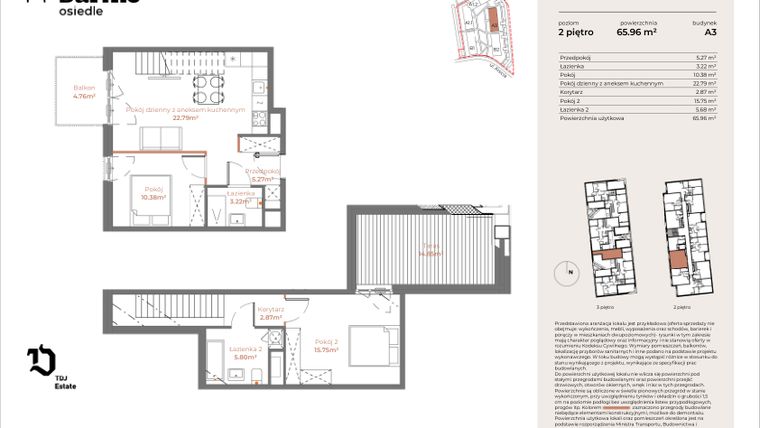 Rzut - Mieszkanie na sprzedaż 3 pokoje o powierzchni 65,96 m² - numer A3-02.10 w Sarnie Osiedle