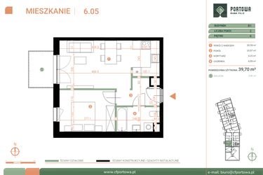 Rzut - Mieszkanie na sprzedaż 2 pokoje o powierzchni 39,7 m² - numer M.06.05 w Casa Feliz Portowa II