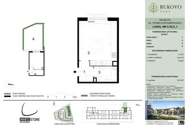 Rzut - Mieszkanie na sprzedaż 1 pokój o powierzchni 30,93 m² - numer C.5.1 w Bukovo Park
