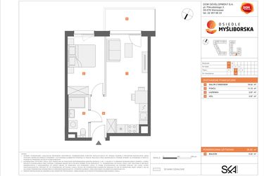 Rzut - Mieszkanie na sprzedaż 2 pokoje o powierzchni 38,48 m² - numer A14 w Osiedle Myśliborska