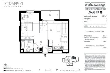 Rzut - Mieszkanie na sprzedaż 1 pokój o powierzchni 49,32 m² - numer A12 w Wróblewskiego