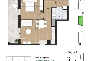 Rzut - Mieszkanie na sprzedaż 2 pokoje o powierzchni 43,7 m² - numer 47 w Słomczyńskiego Widoki