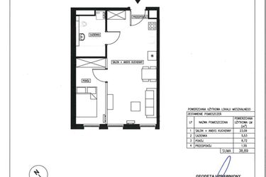 Rzut - Mieszkanie na sprzedaż 2 pokoje o powierzchni 38,89 m² - numer 21 w Nowa Kurkowa