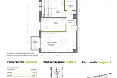 Rzut - Mieszkanie na sprzedaż 3 pokoje o powierzchni 55,71 m² - numer A/4/52 w Niepołomicka Vita