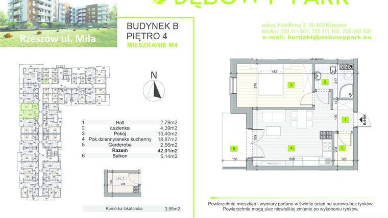 Rzut - Mieszkanie na sprzedaż 2 pokoje o powierzchni 42,01 m² - numer b/4-m4 w Dębowy Park