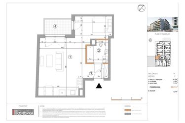 Rzut - Mieszkanie na sprzedaż 1 pokój o powierzchni 43,07 m² - numer A2/14 w 5th Avenue Apartments