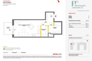 Rzut - Mieszkanie na sprzedaż 1 pokój o powierzchni 39,1 m² - numer 50 w Miasteczko Julianów etap 2