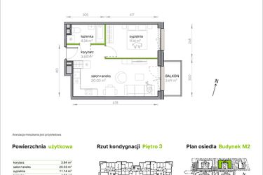 Rzut - Mieszkanie na sprzedaż 2 pokoje o powierzchni 39,35 m² - numer M2/1/3/30 w Przy Parku Vita