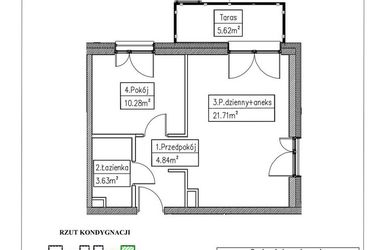 Rzut - Mieszkanie na sprzedaż 2 pokoje o powierzchni 40,46 m² - numer 21 w Działkowa 68