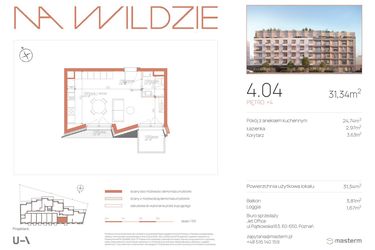 Rzut - Mieszkanie na sprzedaż 1 pokój o powierzchni 31,34 m² - numer 4.04 w Na Wildzie