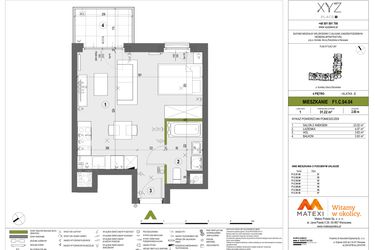 Rzut - Mieszkanie na sprzedaż 1 pokój o powierzchni 31,22 m² - numer F1.C.04.04 w XYZ Place