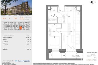 Rzut - Mieszkanie na sprzedaż 2 pokoje o powierzchni 36,81 m² - numer I-D72 w Industria etap I-D oraz I-C