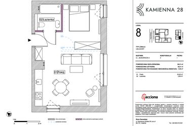 Rzut - Mieszkanie na sprzedaż 1 pokój o powierzchni 39,51 m² - numer 4.8 w Kamienna 28 - apartamenty inwestycyjne