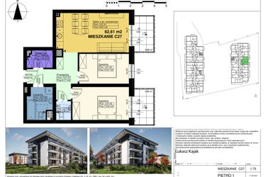 Rzut - Mieszkanie na sprzedaż 3 pokoje o powierzchni 62,61 m² - numer C27 w Duo Park